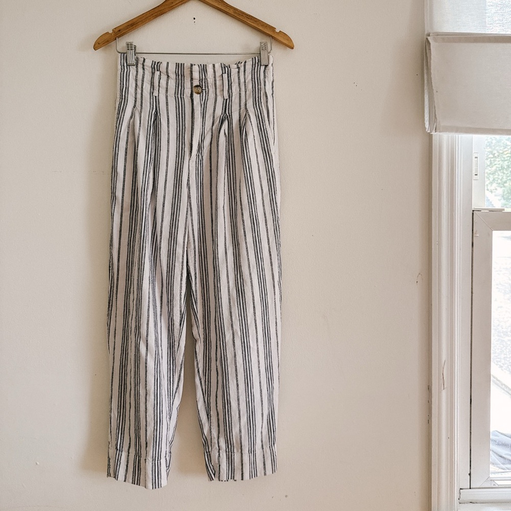 Madewell Blue and White Stripe High Waisted Trousers